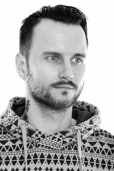 Black White Studio Portrait Handsome Young Man Beard — Stock fotografie