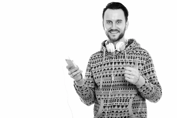 Black White Studio Portrait Handsome Young Man Beard — Stock Photo, Image