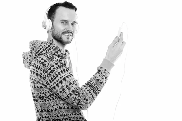 Black White Studio Portrait Handsome Young Man Beard — Stockfoto