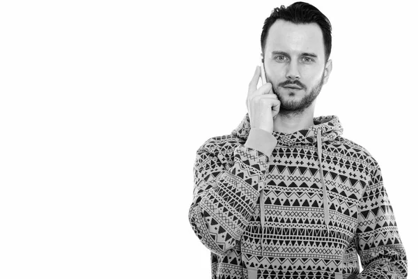 Black White Studio Portrait Handsome Young Man Beard — Stok fotoğraf