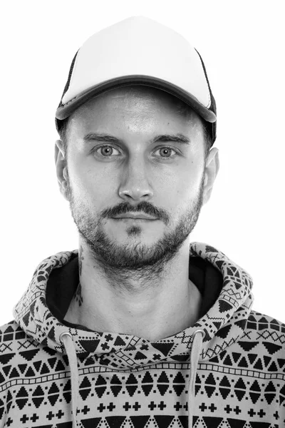 Black White Studio Portrait Handsome Young Man Beard — Foto Stock