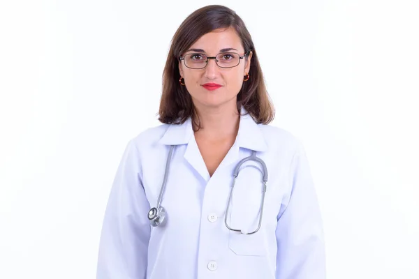 Rosto de mulher bonita médico com óculos — Fotografia de Stock