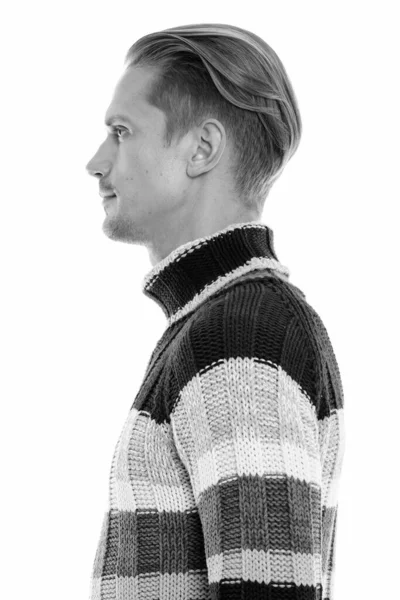 Profile view of young handsome man in black and white — Stock Photo, Image