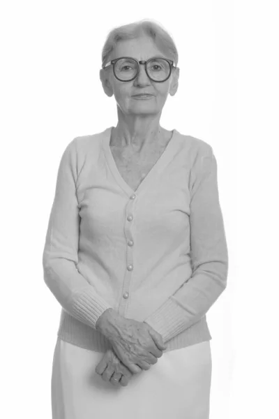 Студийный снимок старшей ботанической женщины в очках ботаников — стоковое фото