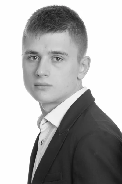 Rosto do jovem empresário em preto e branco — Fotografia de Stock