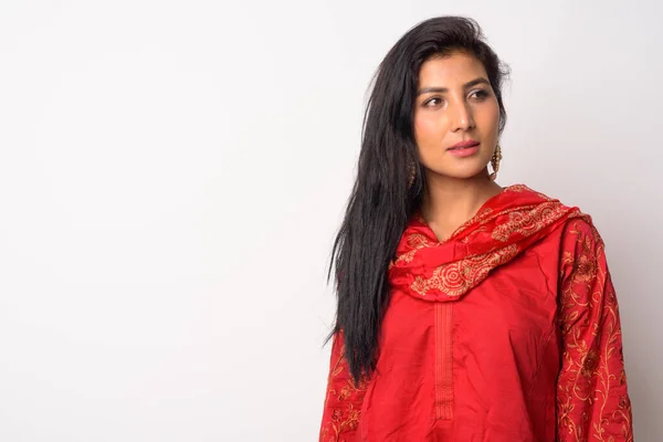 Young beautiful Persian woman thinking in traditional clothing — Stock Photo, Image