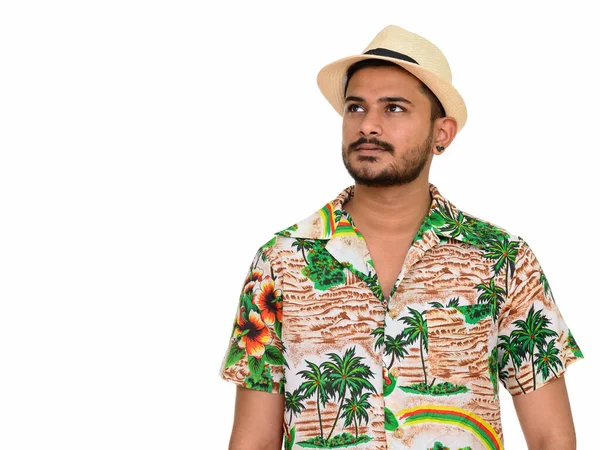 Young handsome Indian man ready for vacation thinking — Stock Photo, Image
