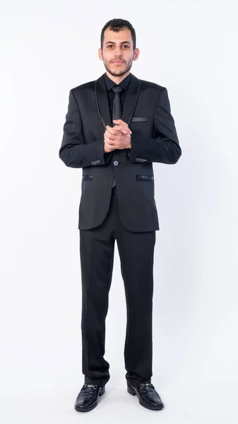 スーツを着た若いひげを生やしたペルシャのビジネスマンのフルボディショット — ストック写真