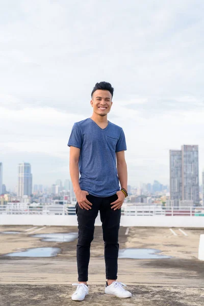 Portrait Young Handsome Multi Ethnic Man View City Rooftop Building — ストック写真