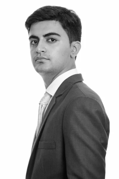 Studio Záběr Mladého Pohledného Perského Podnikatele Obleku Proti Bílému Pozadí — Stock fotografie