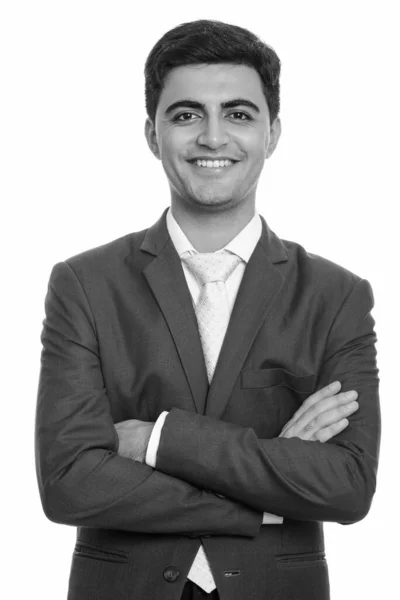 Studio Záběr Mladého Pohledného Perského Podnikatele Obleku Proti Bílému Pozadí — Stock fotografie