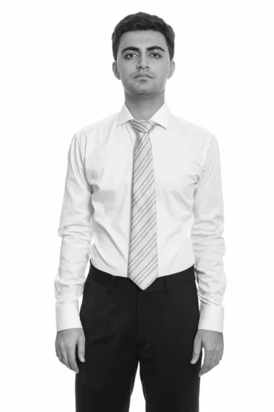 Portrait of young handsome Persian businessman in black and white — Stock Photo, Image