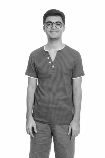 Retrato de joven feliz guapo nerd persa sonriendo —  Fotos de Stock