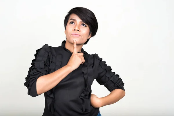 Studio Shot Young Asian Businesswoman Short Hair White Background — Fotografia de Stock