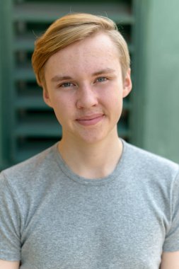 Portrait of young handsome blond teenage boy