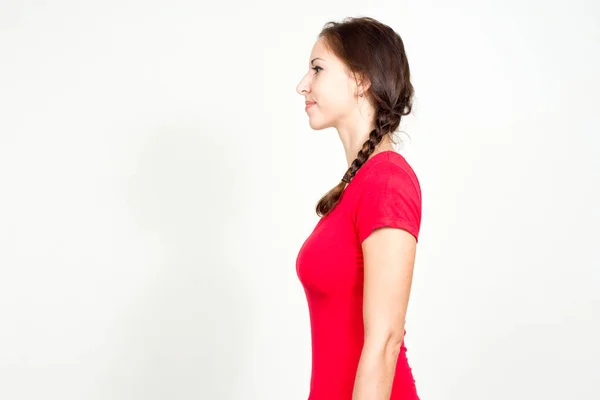 Studio Shot Young Beautiful Woman Brown Hair Ponytail Braid White — ストック写真