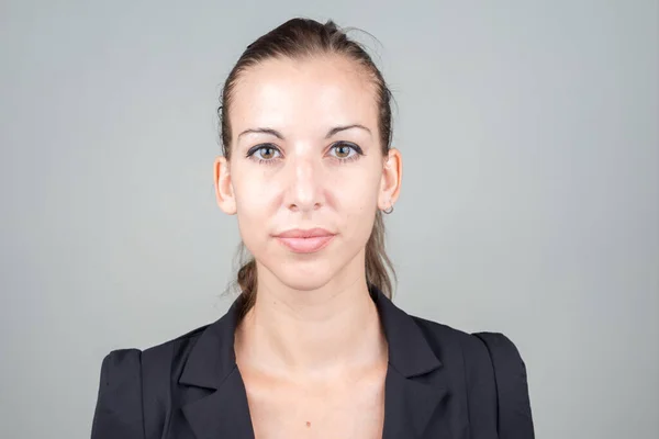 Studio Shot Young Beautiful Businesswoman Brown Hair White Background — 图库照片