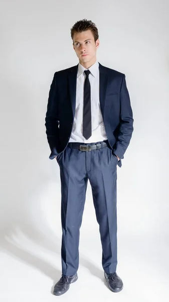 Studio Shot Young Handsome Businessman Suit White Background — Stok fotoğraf