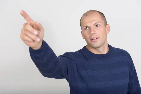 Studio Shot Young Handsome Bald Man White Background — 图库照片