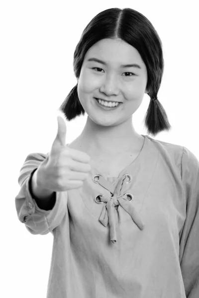 Studio Skott Ung Vacker Asiatisk Kvinna Mot Vit Bakgrund Svart — Stockfoto