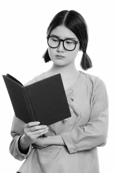 Studio Shot Young Beautiful Asian Woman White Background Black White — Stock Photo, Image