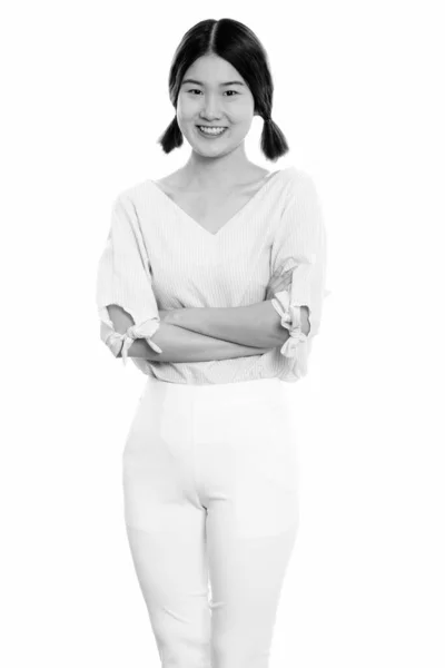 Studio Colpo Giovane Bella Donna Asiatica Contro Sfondo Bianco Bianco — Foto Stock