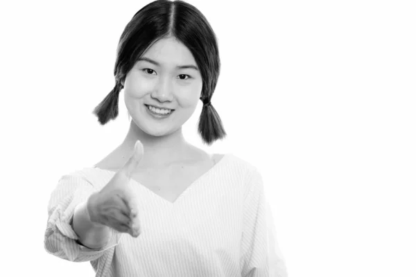 Estudio Joven Hermosa Mujer Asiática Sobre Fondo Blanco Blanco Negro —  Fotos de Stock