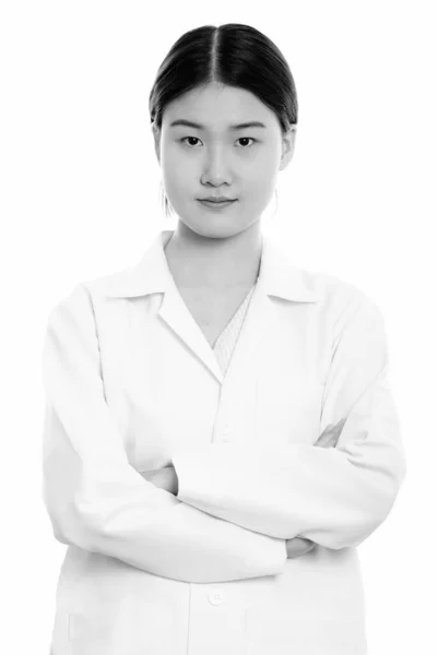 Studio Skott Ung Vacker Asiatisk Kvinna Mot Vit Bakgrund Svart — Stockfoto