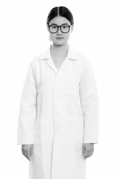 Studio Shot Young Beautiful Asian Woman White Background Black White — Stock Photo, Image