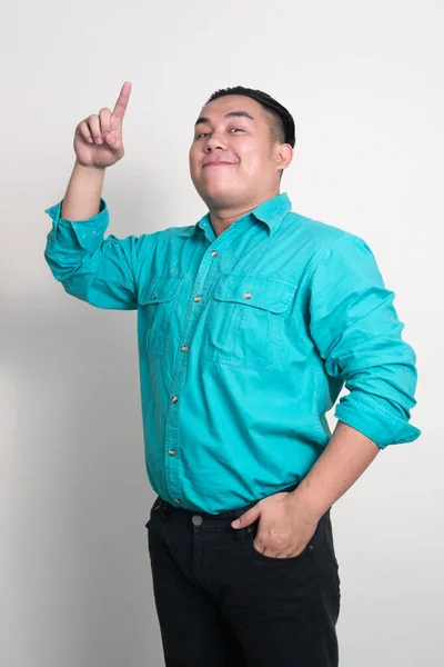 Studio Shot Young Handsome Overweight Filipino Businessman White Background — Fotografia de Stock