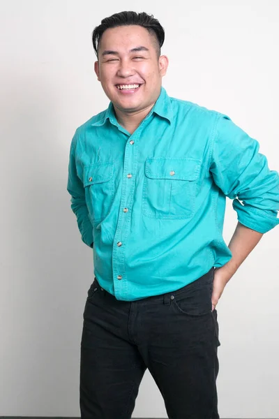 Studio Shot Young Handsome Overweight Filipino Businessman White Background — Fotografia de Stock