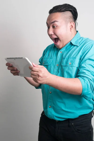 Studio Shot Young Handsome Overweight Filipino Businessman White Background — Fotografia de Stock