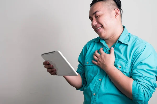 Studio Shot Young Handsome Overweight Filipino Businessman White Background — Fotografia de Stock