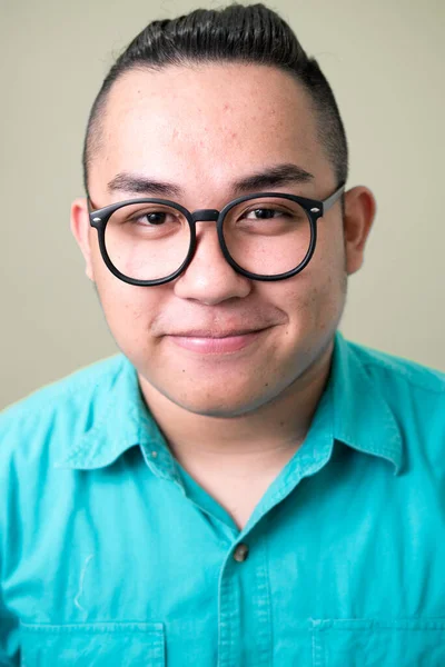 Studio Shot Young Handsome Overweight Filipino Businessman Eyeglasses White Background — Fotografia de Stock