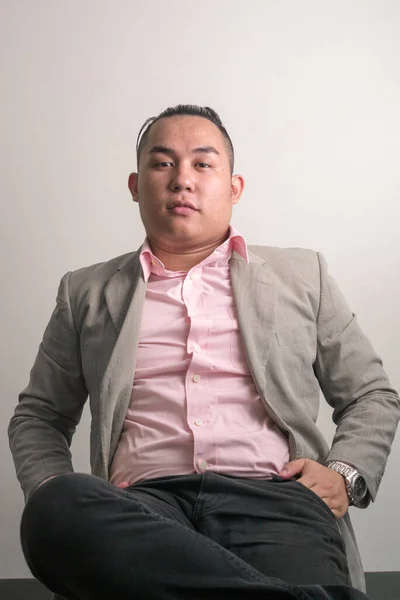 Studio Shot Young Handsome Overweight Filipino Businessman Suit White Background — Stockfoto