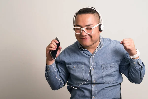 Studio Shot Young Handsome Overweight Filipino Businessman Eyeglasses White Background — Photo