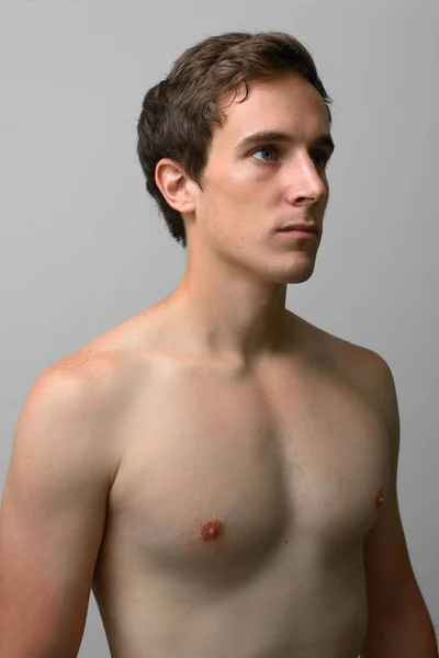 Studio Shot Young Handsome Man Shirtless White Background — Stok fotoğraf