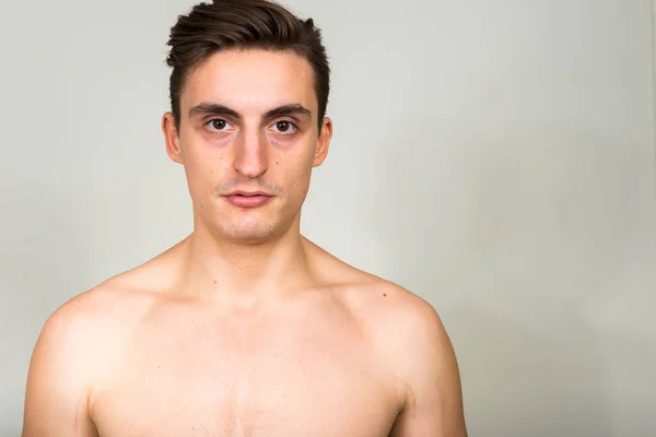 Studio Shot Young Handsome Muscular Man Brown Hair Shirtless White — Stockfoto