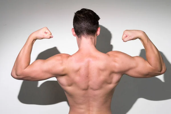 Studio Shot Young Handsome Muscular Man Brown Hair Shirtless White — Photo