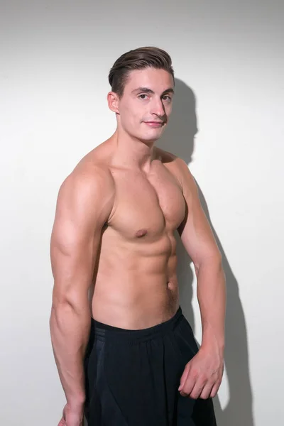 Studio Shot Young Handsome Muscular Man Brown Hair Shirtless White — Stock Photo, Image