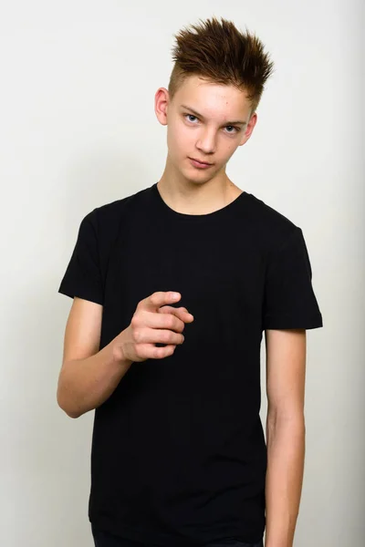 Studio Shot Young Handsome Teenage Boy White Background — Stock Fotó