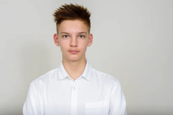 Studio Shot Young Handsome Teenage Boy White Background — Stock Fotó