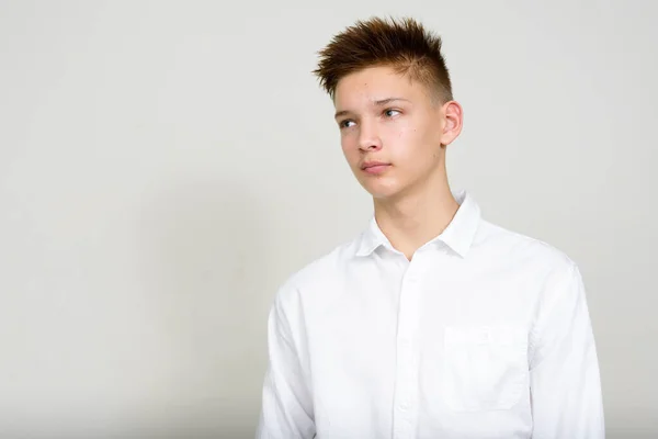 Studio Shot Young Handsome Teenage Boy White Background — Stok fotoğraf
