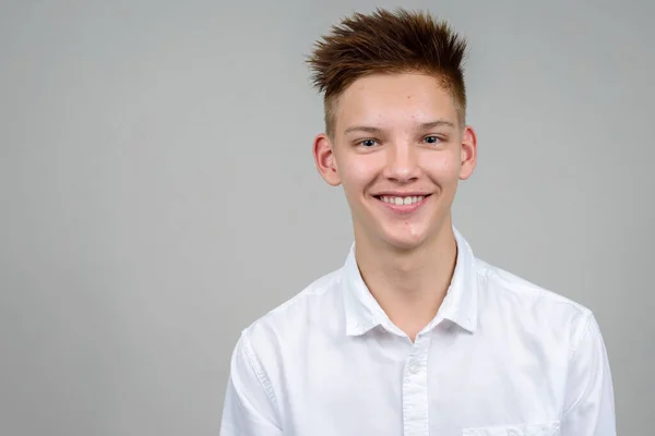 Studio Shot Young Handsome Teenage Boy White Background — Stock Fotó