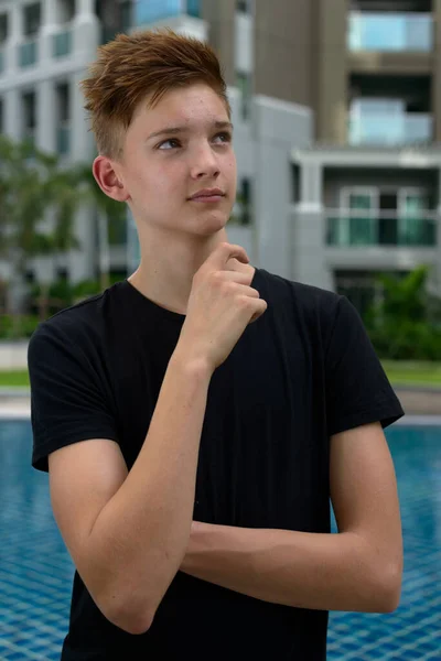 Portrait Young Handsome Teenage Boy Outdoors — 图库照片