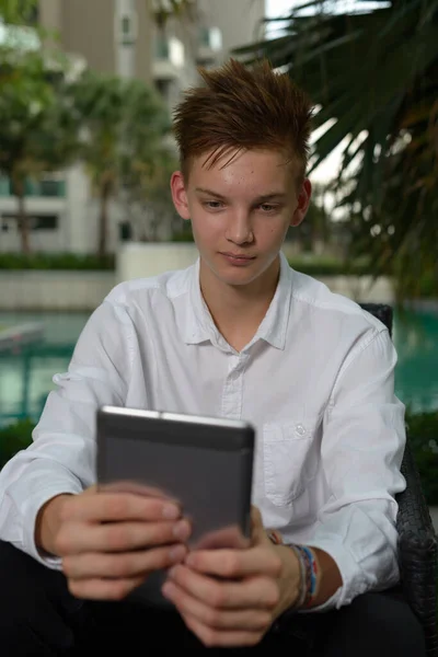 Portrait Young Handsome Teenage Boy Outdoors — Φωτογραφία Αρχείου