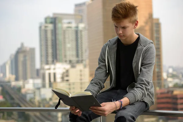 Portrait Young Handsome Teenage Boy View City Outdoors — Foto Stock