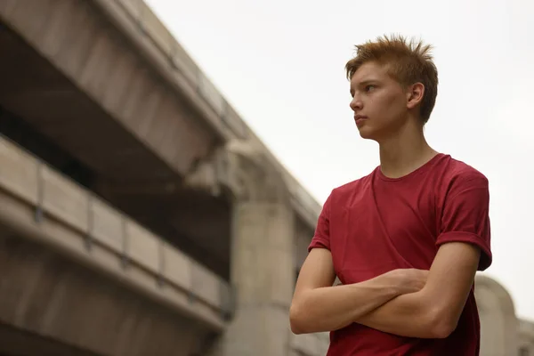 Portrait Young Handsome Teenage Boy City Outdoors — Stock Photo, Image