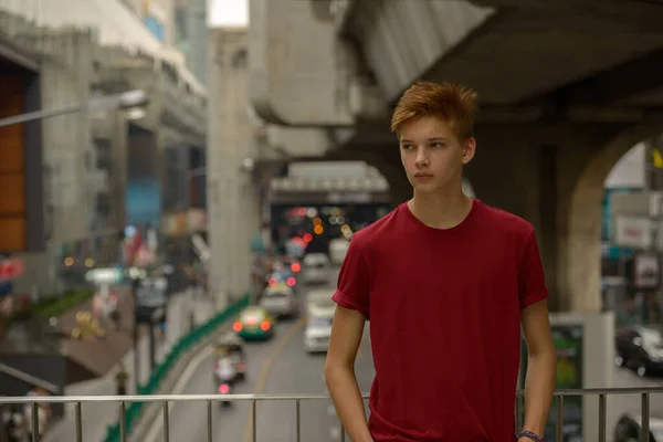 Portrait Young Handsome Teenage Boy City Outdoors — ストック写真