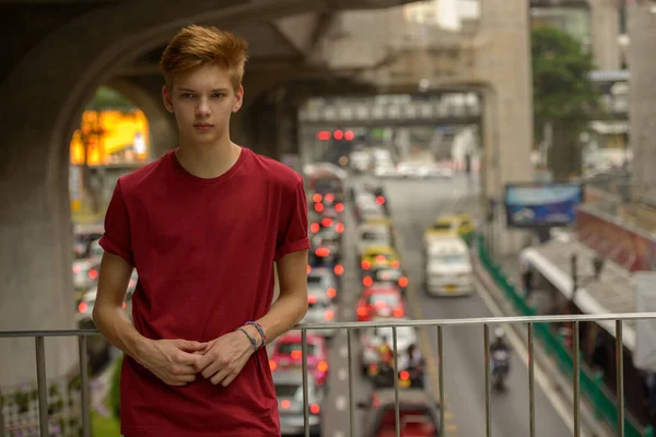 Portrait Young Handsome Teenage Boy City Outdoors — ストック写真